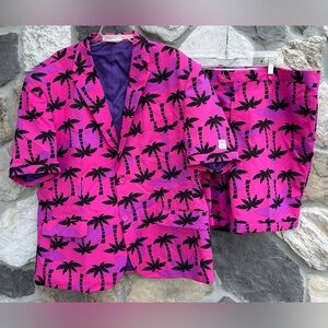 Opposuits Blazer Shorts Set Sz 52 Tropical Beach Pool Party Colorful Palm Trees